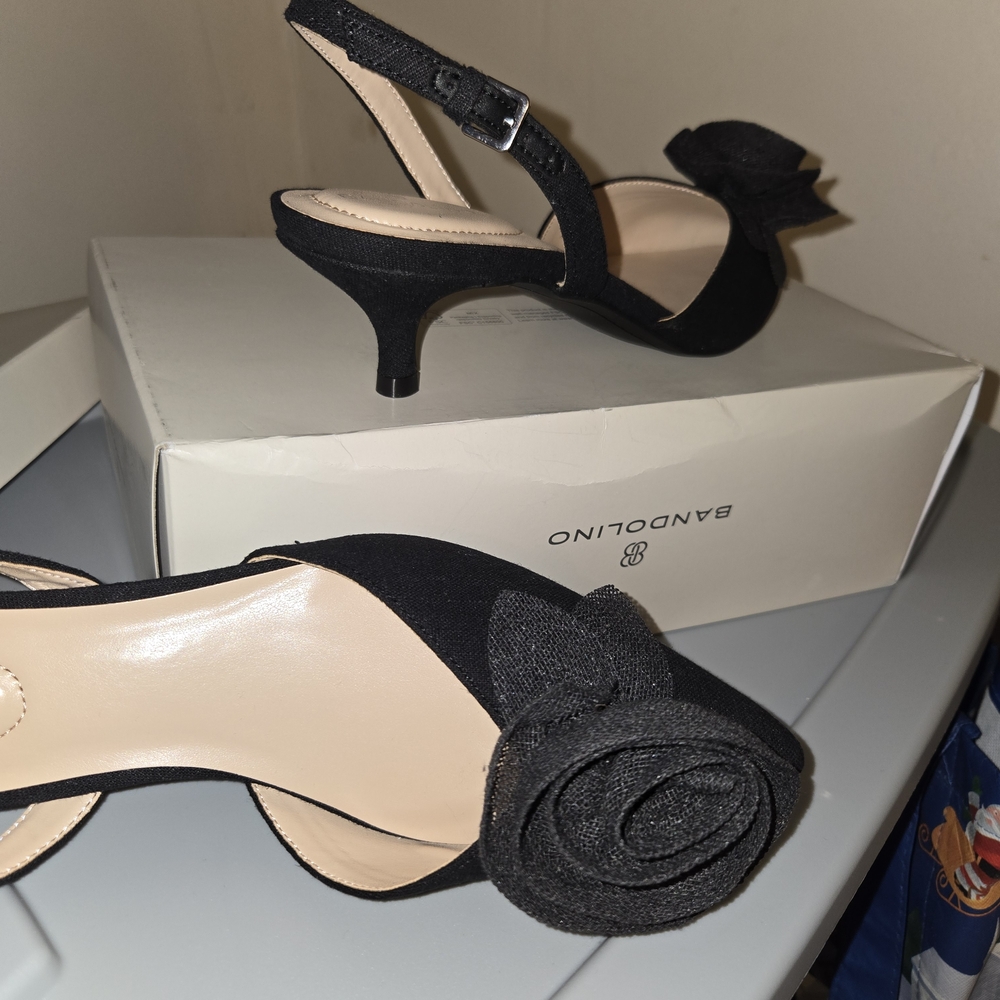 Bandolino Black Slingback Kitten Heel with Rosette Accent